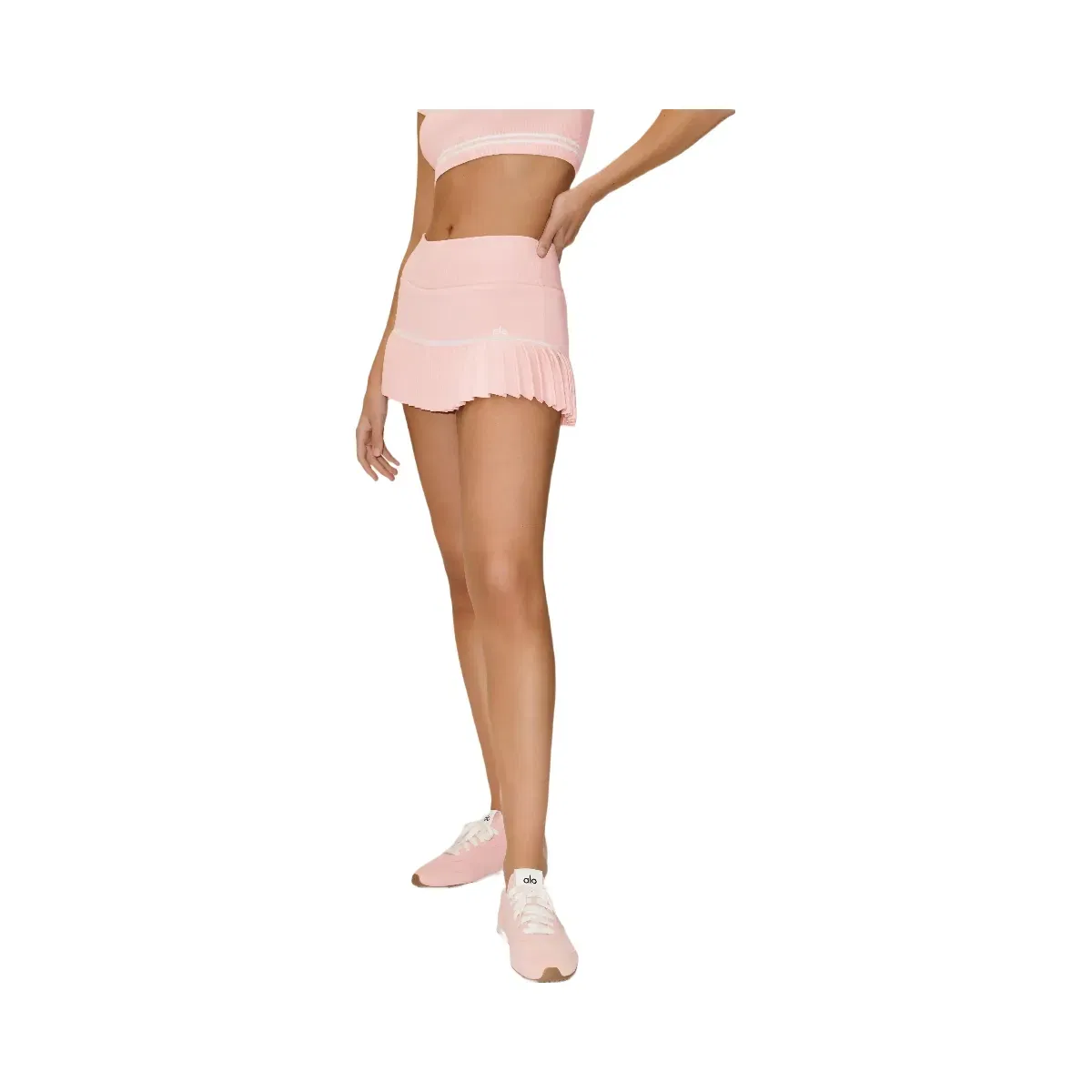 Alo Cotton Cashmere High Waist My Serve Tennis Skirt 'Sundrenched Pink/White'