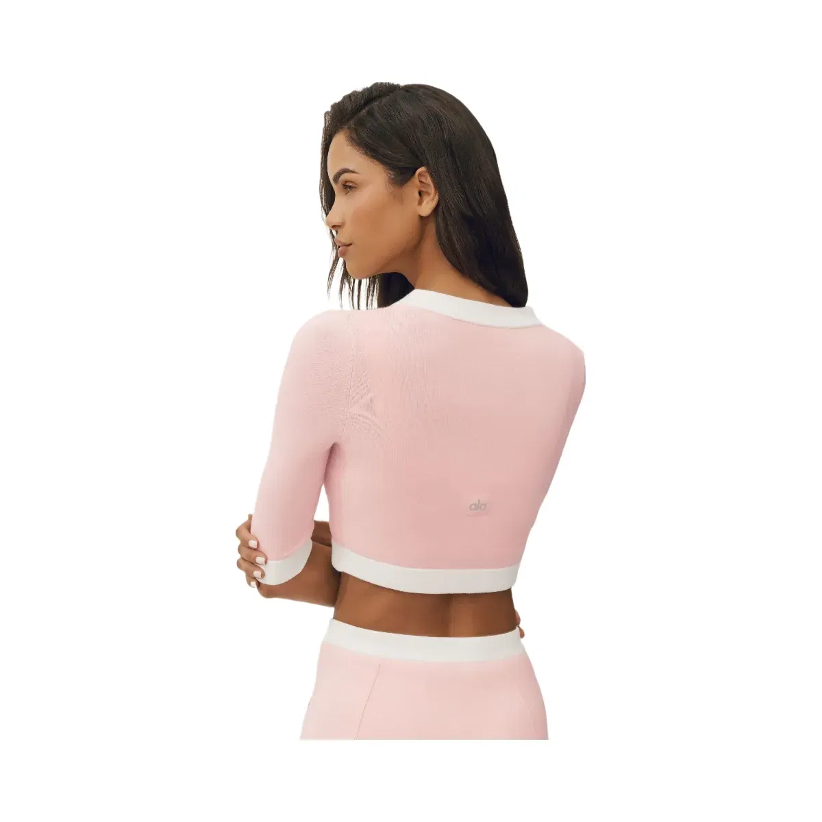 Alo Cotton Cashmere Cropped Capri Dream Cardigan 'Sundrenched Pink/White'