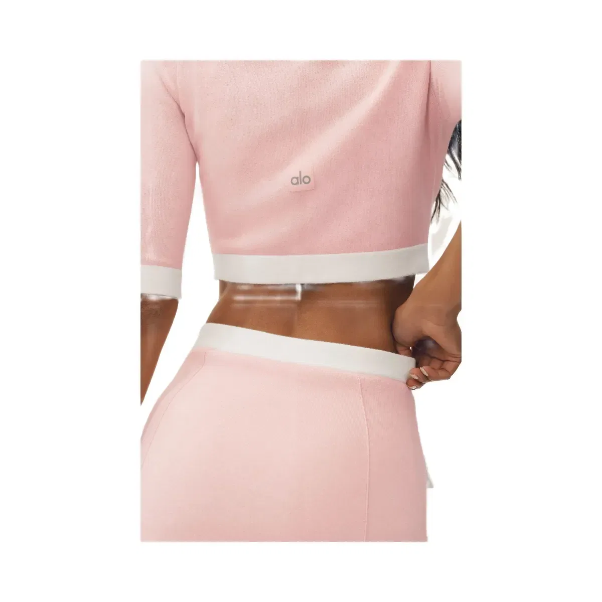 Alo Cotton Cashmere Cropped Capri Dream Cardigan 'Sundrenched Pink/White'