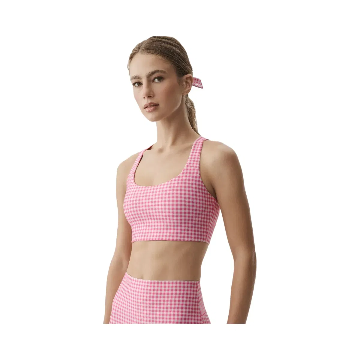 Alo Airlift Gingham Sleek Bra Tank 'Paradise Pink Gingham'