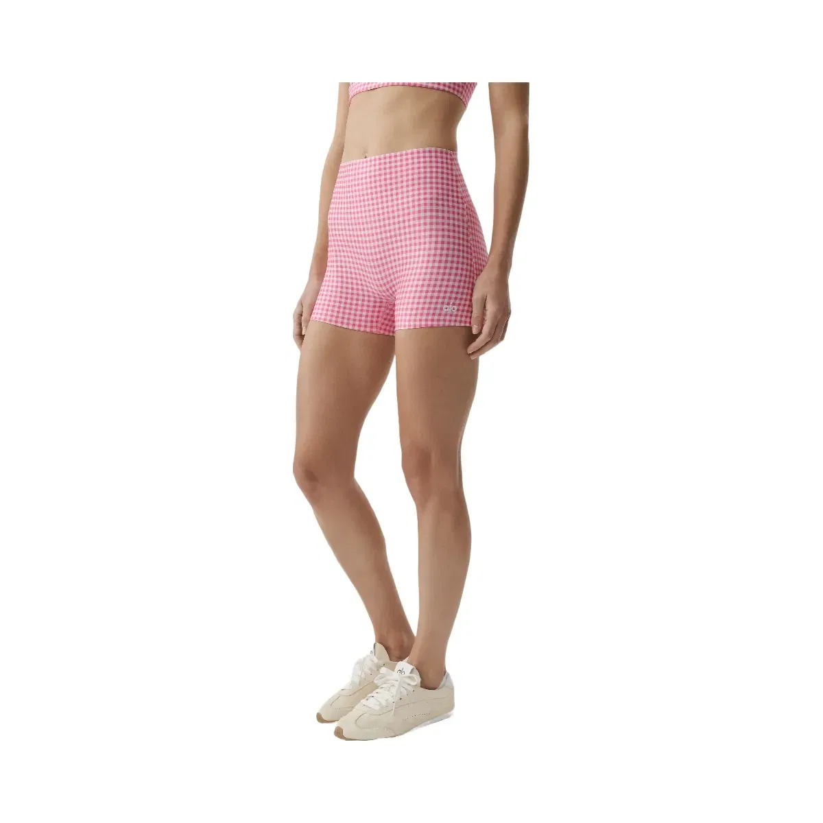 Alo 3" Airlift Gingham High Waist Sleek Short 'Paradise Pink Gingham'
