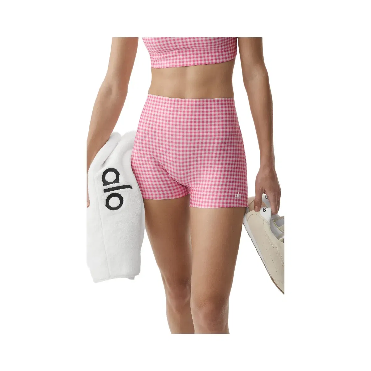Alo 3" Airlift Gingham High Waist Sleek Short 'Paradise Pink Gingham'