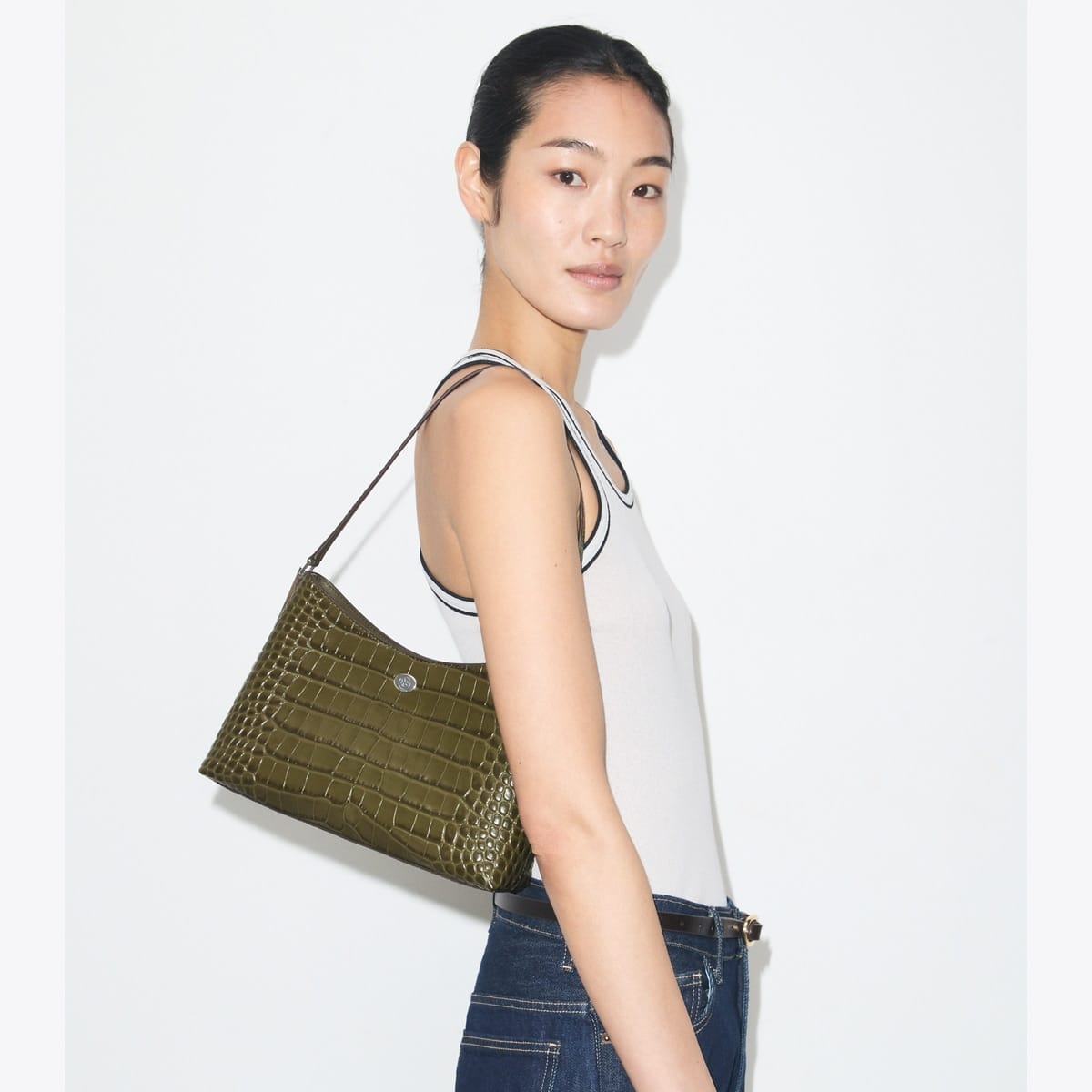 Small Robinson Croc-Embossed Shoulder Bag