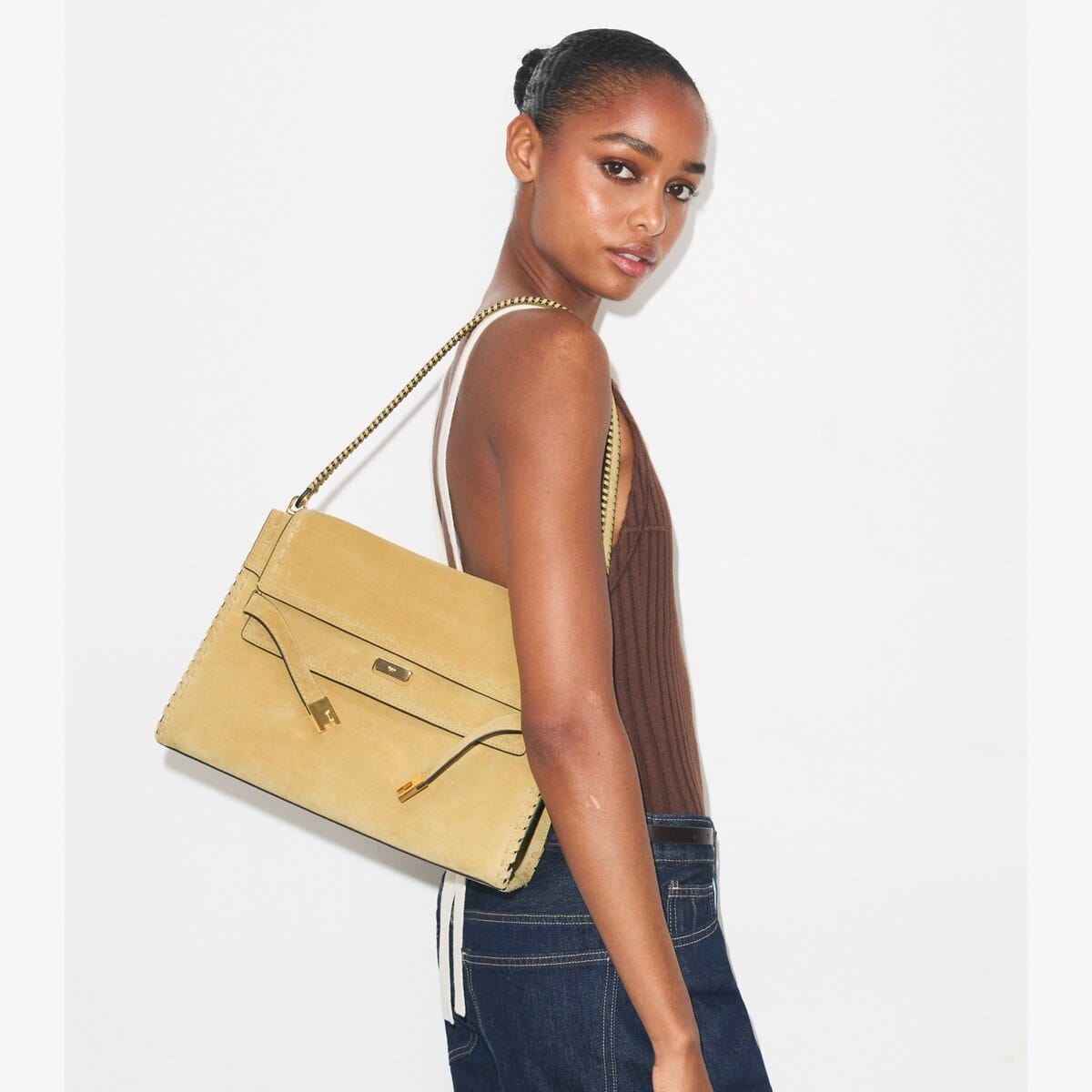 Large Lee Radziwill Suede Shoulder Bag