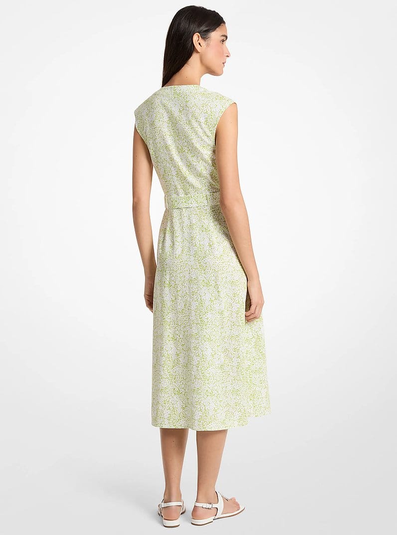Floral Print Linen Blend Midi Dress