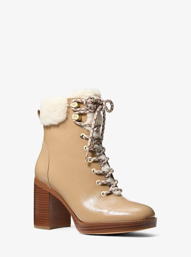 Lacy Faux Shearling Block Heel Boot