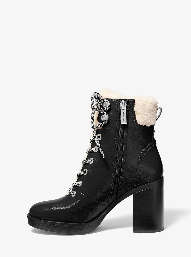Lacy Faux Shearling Block Heel Boot