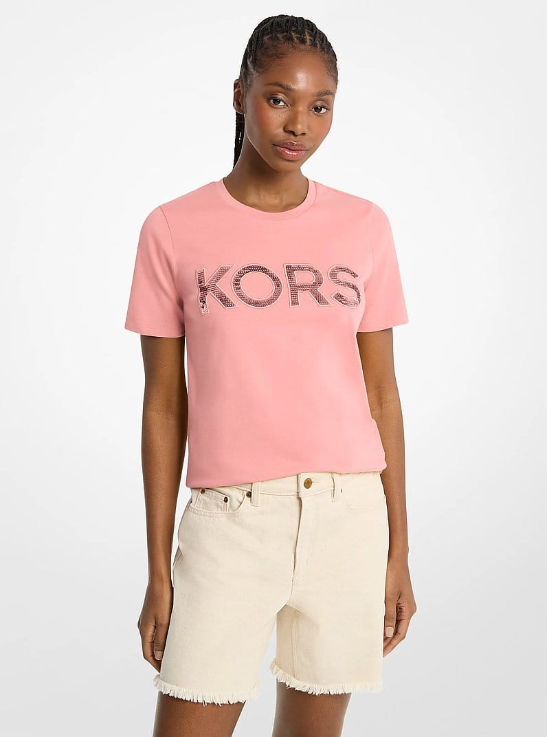 Sequined Logo Cotton T-Shirt