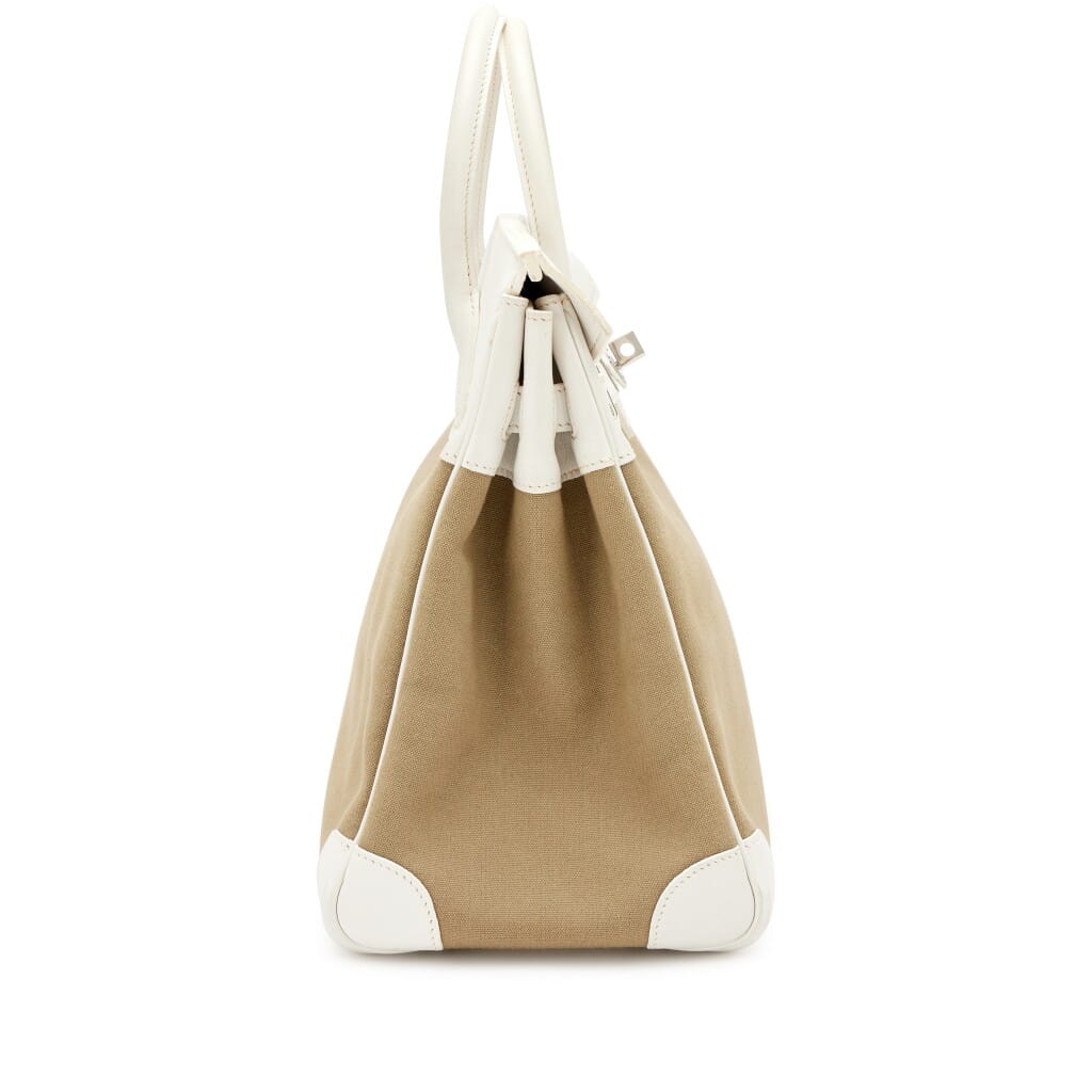 White Swift and Vert Militaire Officier Toile HAC Haut à Courroies Birkin 32 Palladium Hardware, 2007