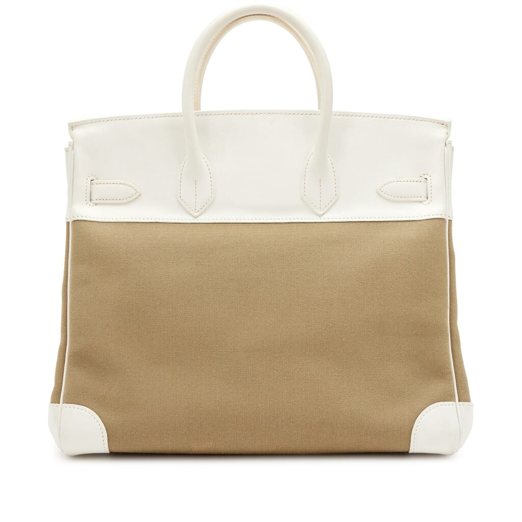 White Swift and Vert Militaire Officier Toile HAC Haut à Courroies Birkin 32 Palladium Hardware, 2007