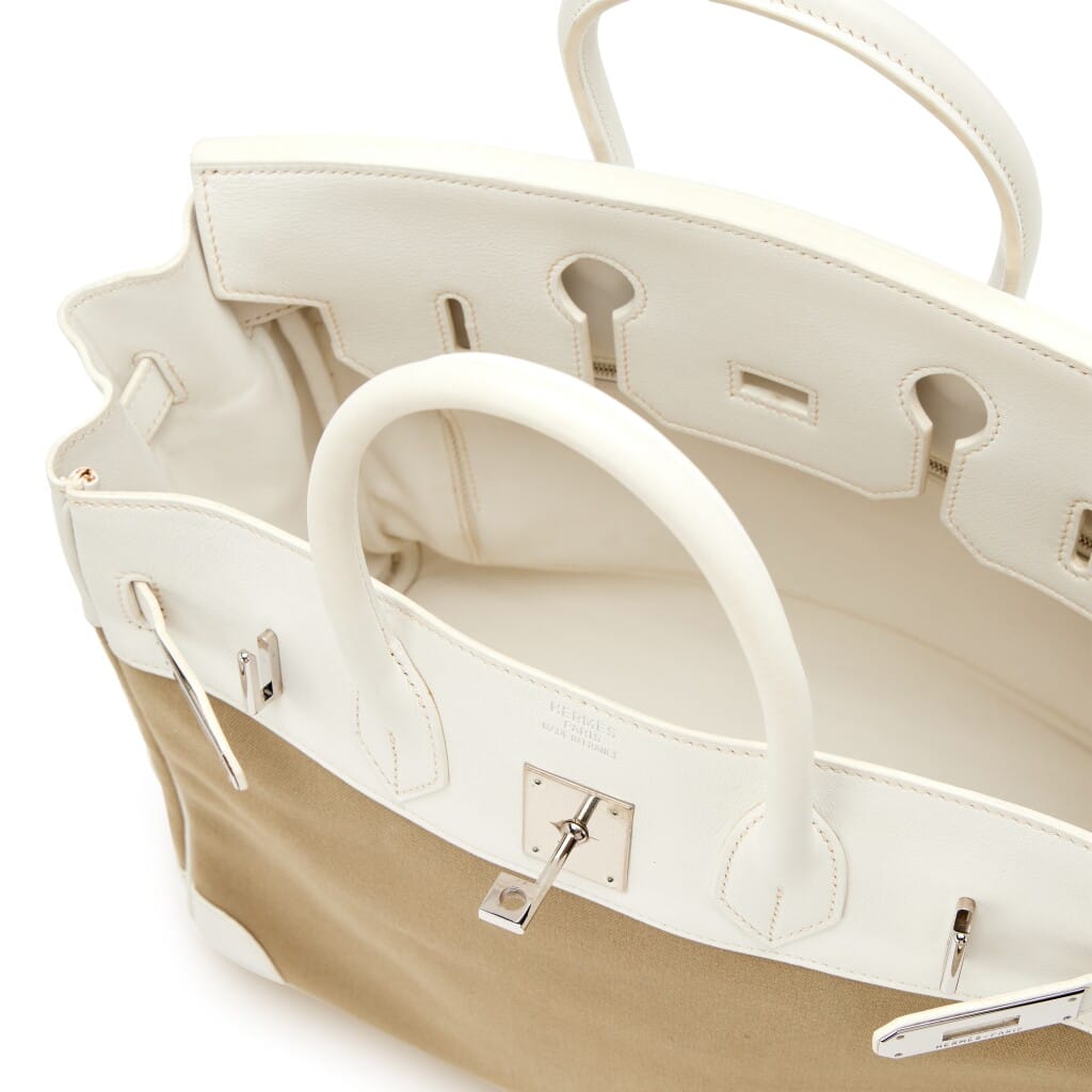 White Swift and Vert Militaire Officier Toile HAC Haut à Courroies Birkin 32 Palladium Hardware, 2007