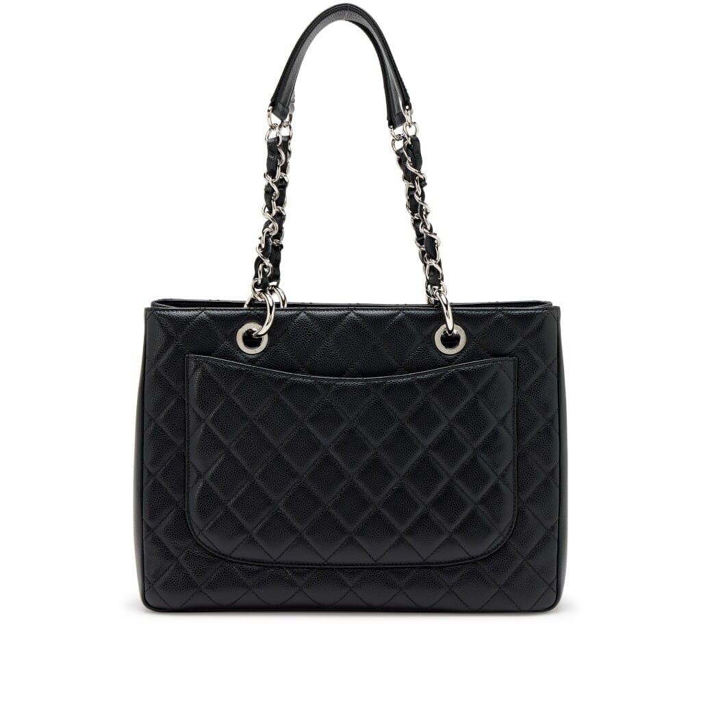 Black Quilted Caviar Timeless Grand Shopping Tote Silver Hardware, 2014