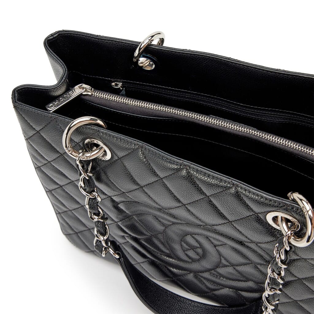 Black Quilted Caviar Timeless Grand Shopping Tote Silver Hardware, 2014