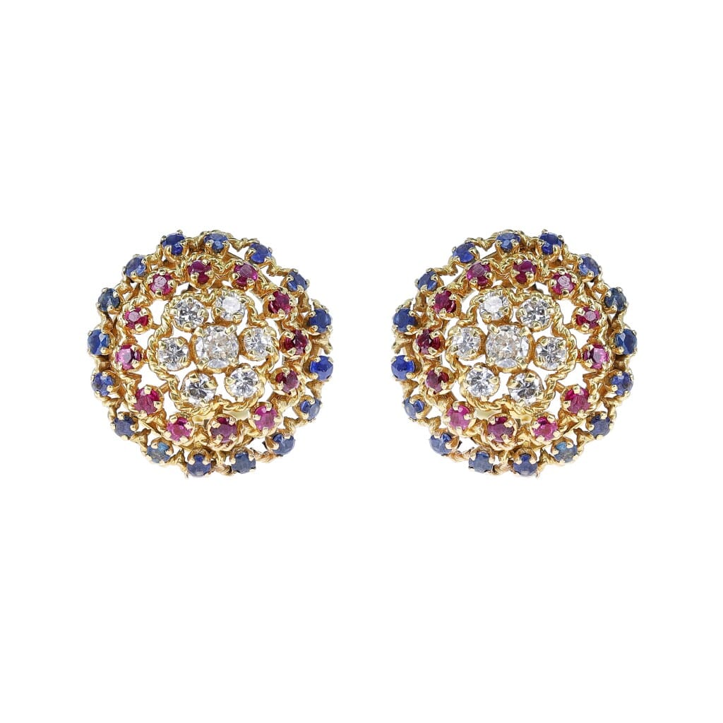 Vintage Gold, Ruby, Sapphire and Diamond Earclips