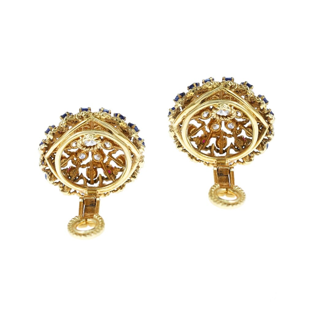 Vintage Gold, Ruby, Sapphire and Diamond Earclips
