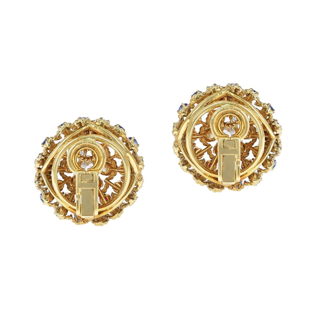 Vintage Gold, Ruby, Sapphire and Diamond Earclips