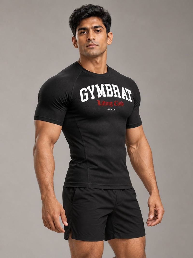Gymbrat Athleisure Lifting Club Black Compression T-Shirt