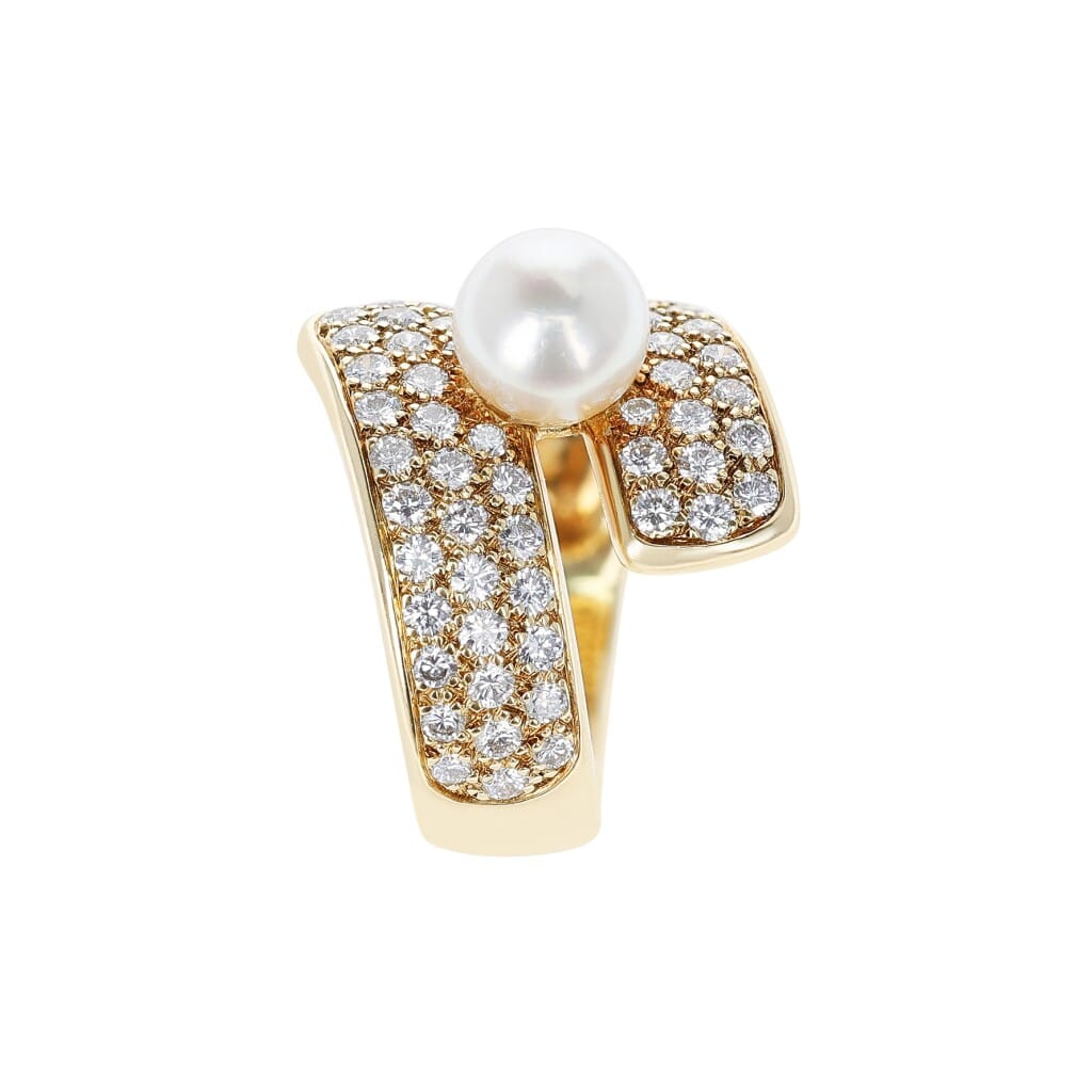 Gold, Cultured Pearl and Diamond Ring