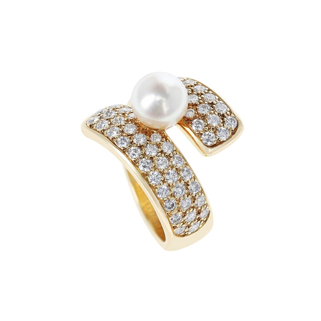 Gold, Cultured Pearl and Diamond Ring