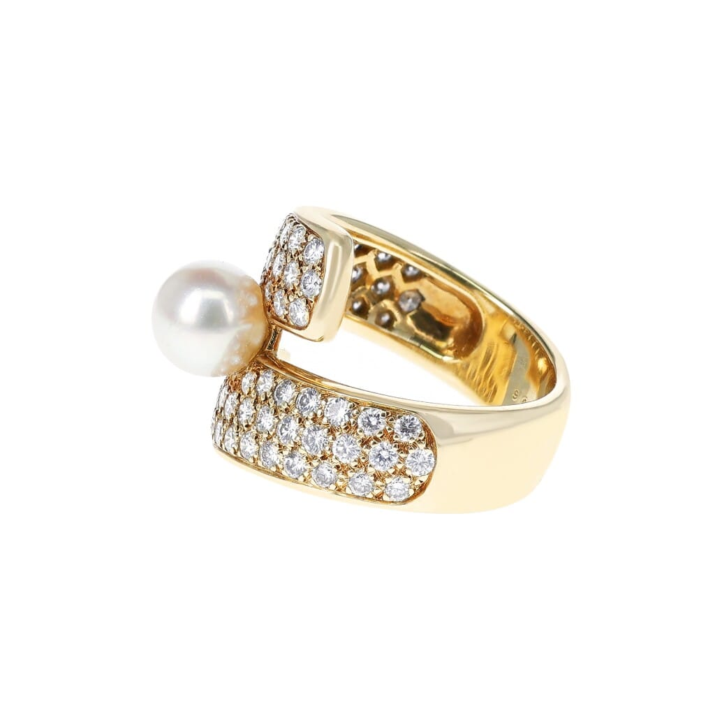 Gold, Cultured Pearl and Diamond Ring
