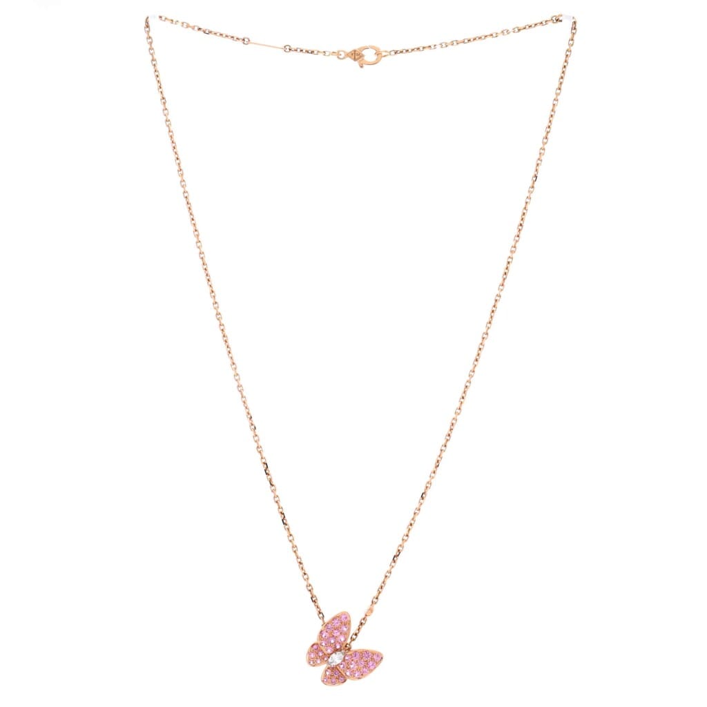 Rose Gold, Pink Sapphire and Diamond Two Butterfly Pendant Necklace