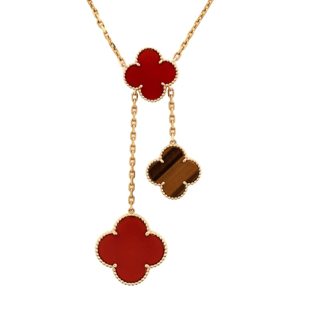 Gold, Carnelian and Tiger's Eye Magic Alhambra 6 Motifs Necklace