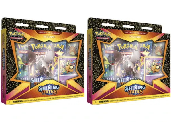 Pokémon TCG Sword & Shield Shining Fates Mad Party Pin Collection Dedenne 2x Lot