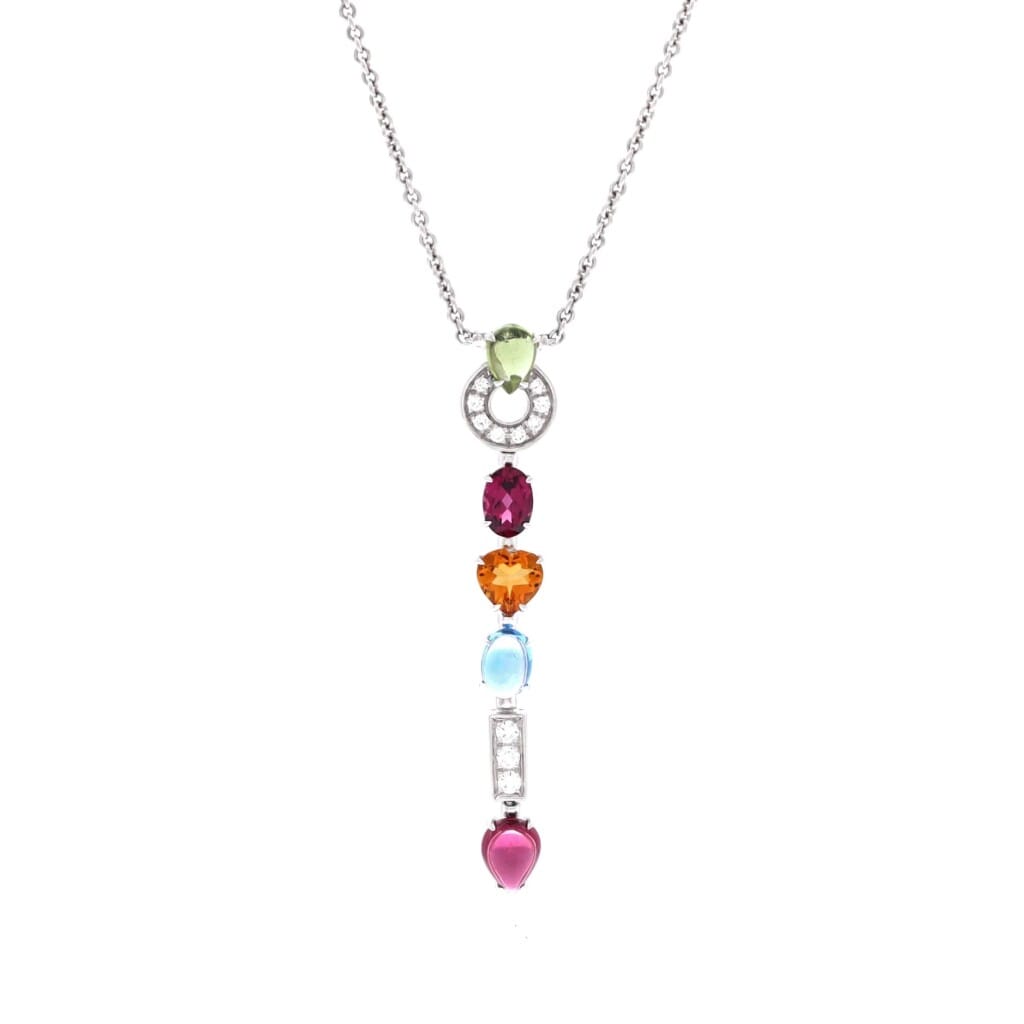 White Gold, Mutligem and Diamond Allegra Lariat Necklace
