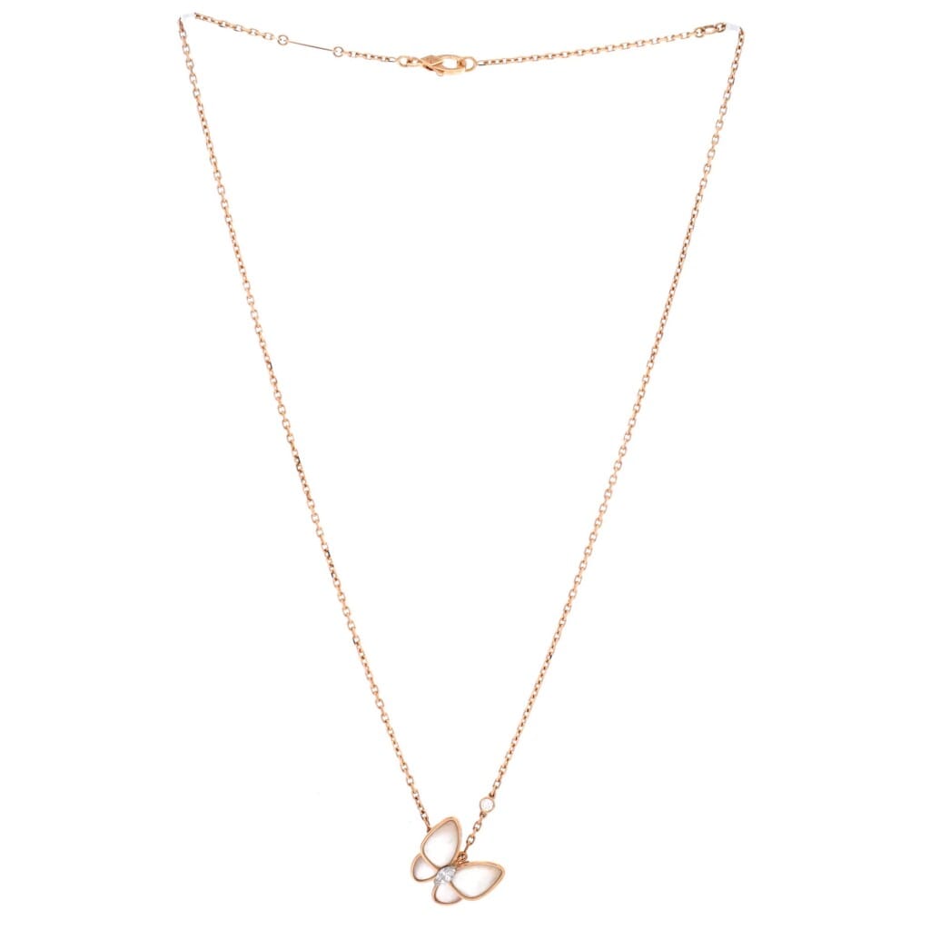 Rose Gold, Mother of Pearl and Diamond Two Butterfly Pendant Necklace