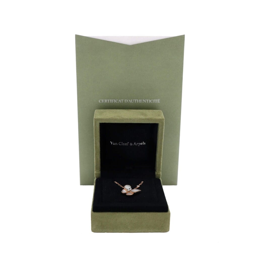 Rose Gold, Mother of Pearl and Diamond Two Butterfly Pendant Necklace