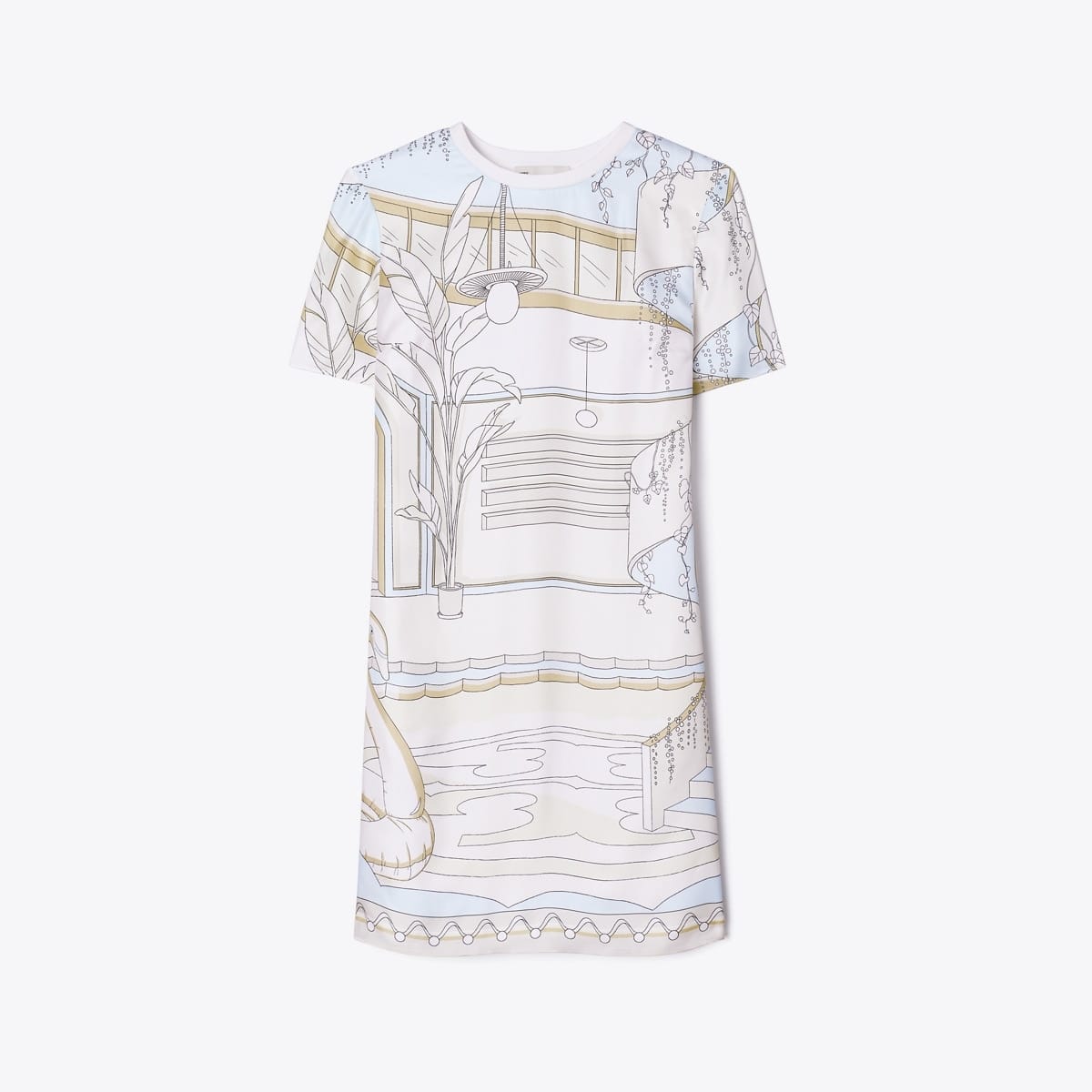 Printed Silk Front T-Shirt Dress