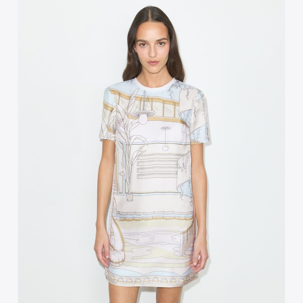 Printed Silk Front T-Shirt Dress
