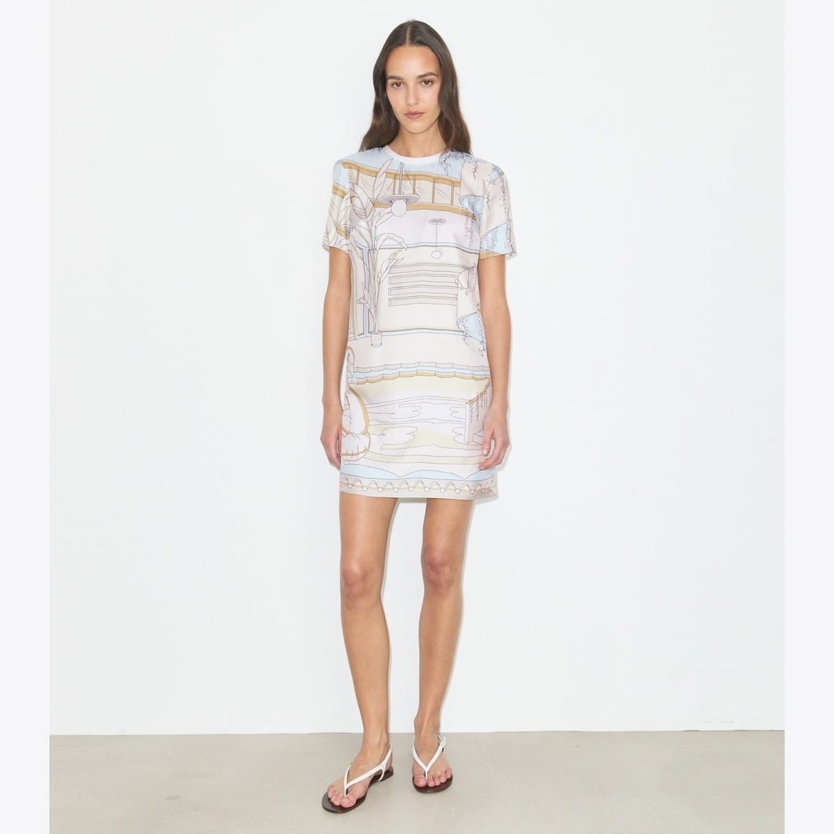 Printed Silk Front T-Shirt Dress