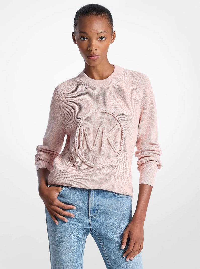 Braided Logo Cotton Blend Sweater