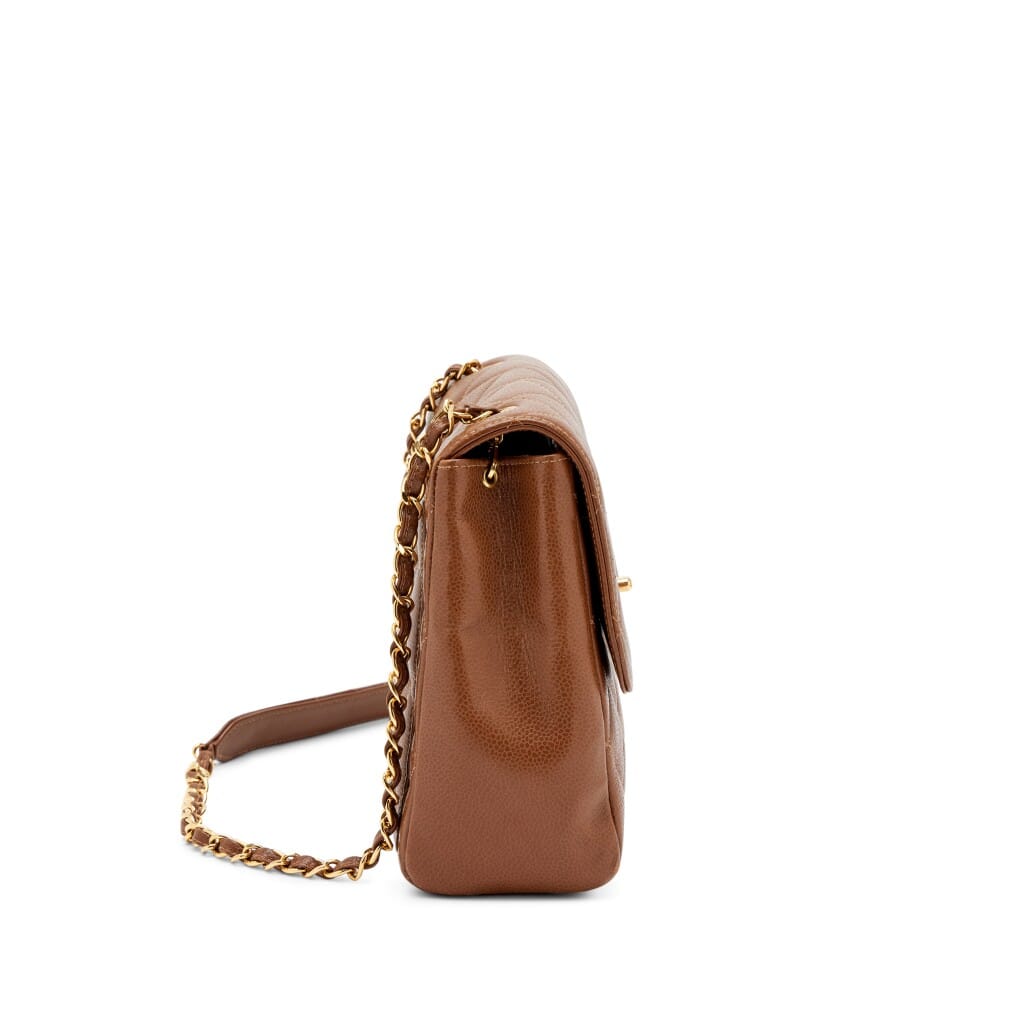 Vintage Caramel Brown Quilted Caviar Medium Square Flap Bag Gold Hardware, 1996-1997