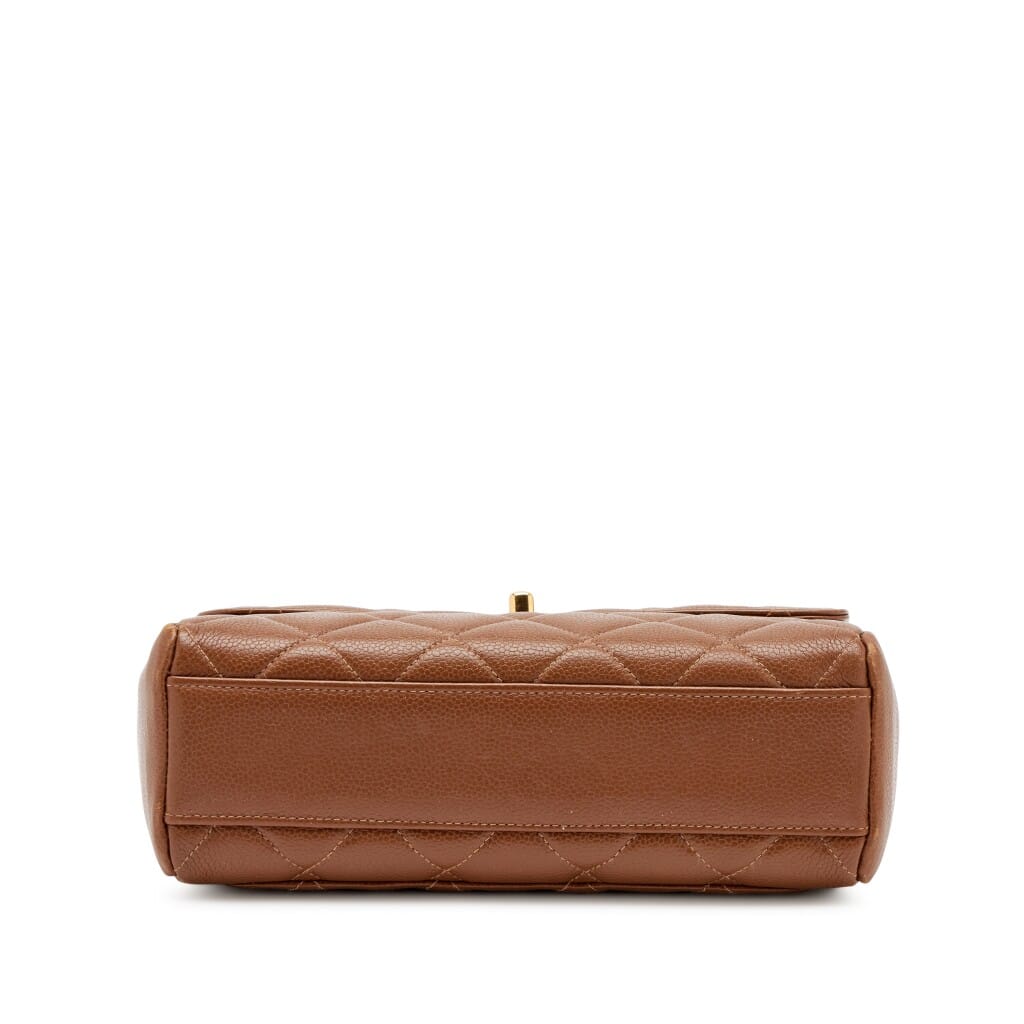 Vintage Caramel Brown Quilted Caviar Medium Square Flap Bag Gold Hardware, 1996-1997
