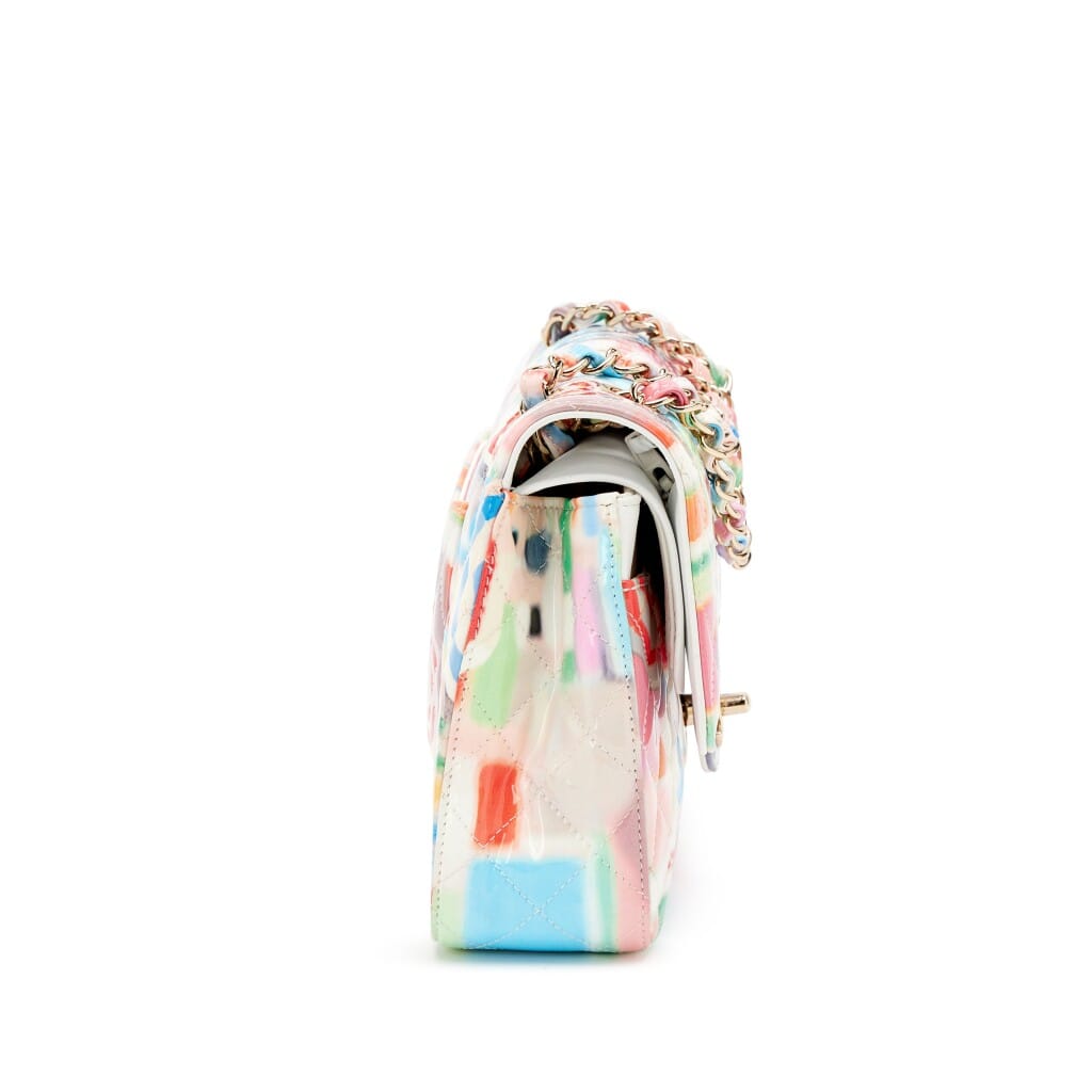 Rainbow Umbrella Quilted Patent Leather Classic Medium Double Flap Bag Light Gold Hardware, 2019