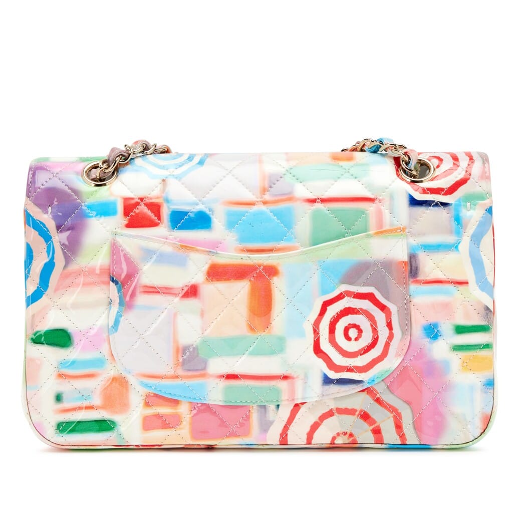 Rainbow Umbrella Quilted Patent Leather Classic Medium Double Flap Bag Light Gold Hardware, 2019