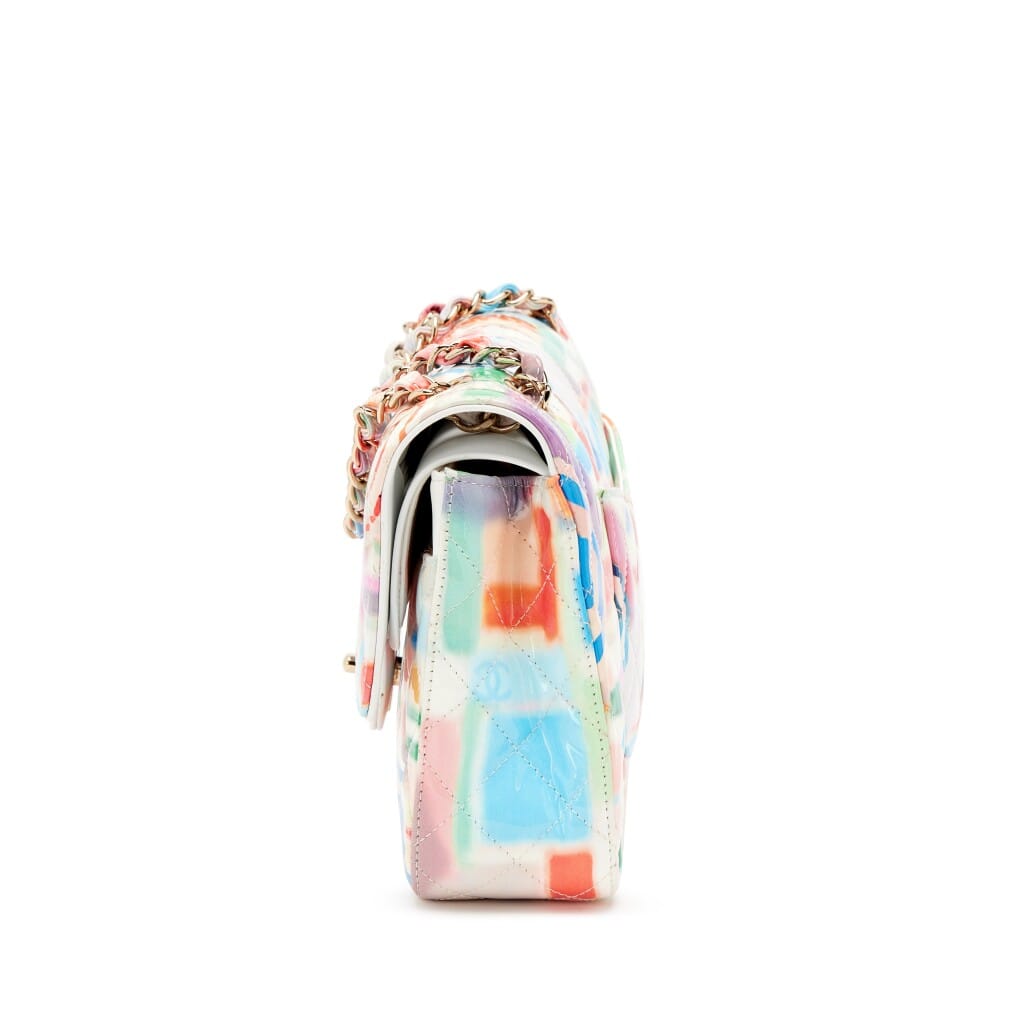 Rainbow Umbrella Quilted Patent Leather Classic Medium Double Flap Bag Light Gold Hardware, 2019
