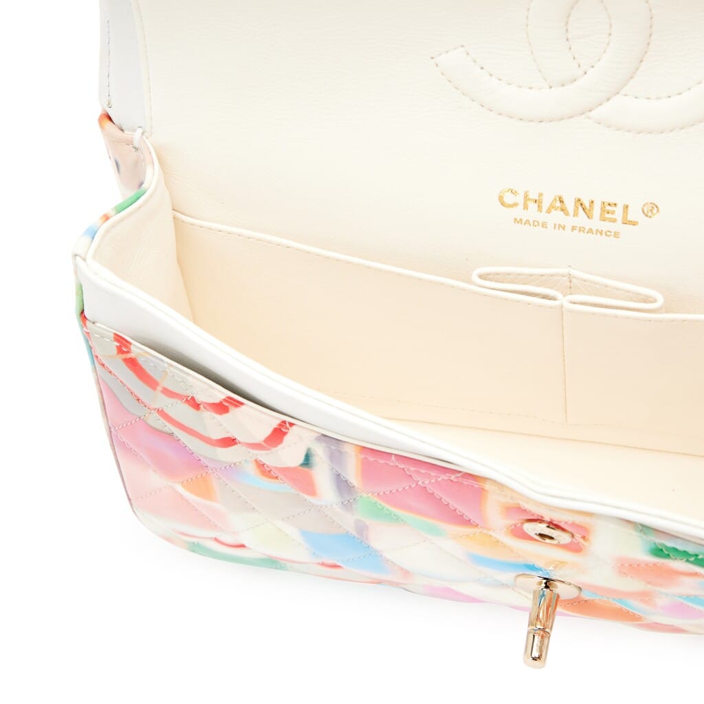 Rainbow Umbrella Quilted Patent Leather Classic Medium Double Flap Bag Light Gold Hardware, 2019