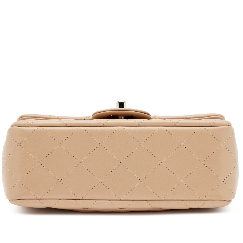 Dark Beige Milk Tea Quilted Lambskin Mini Rectangular Classic Flap Bag Light Gold Hardware, 2021