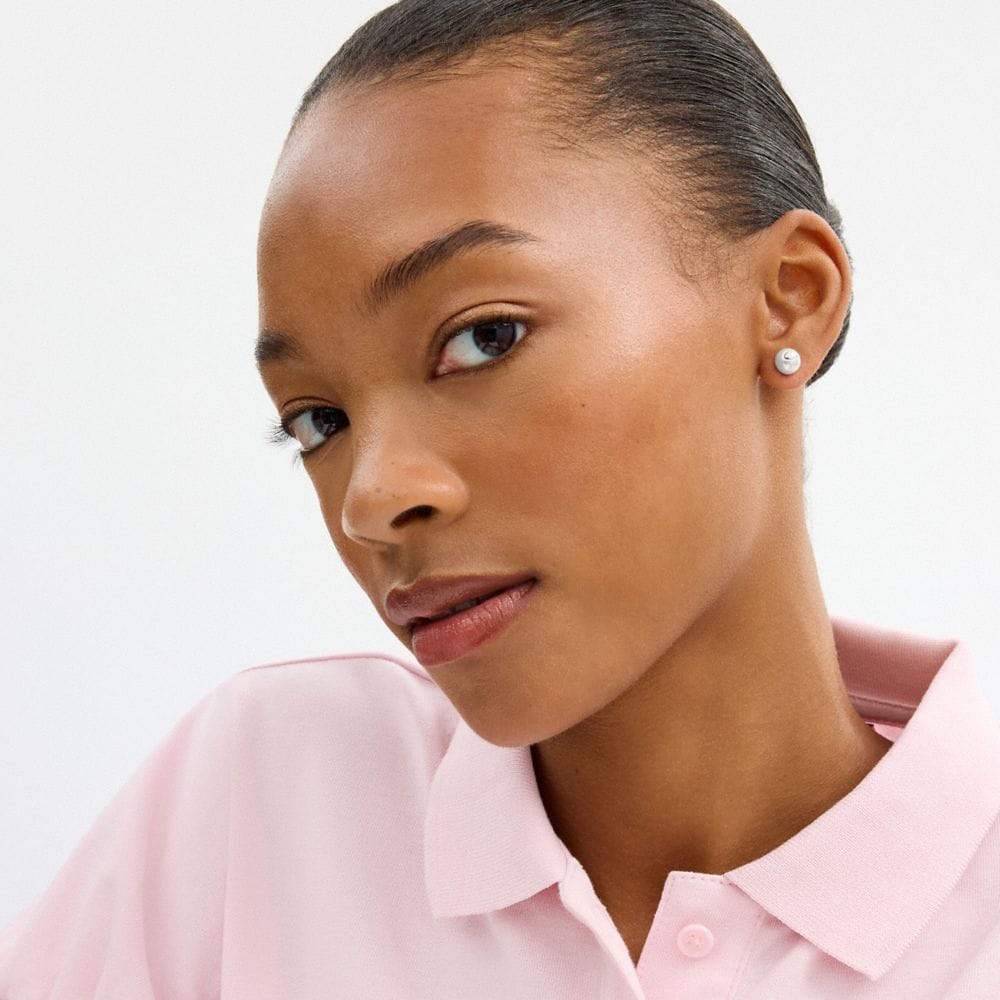 Coach Signature Pearl Stud Earrings Silver Pearl