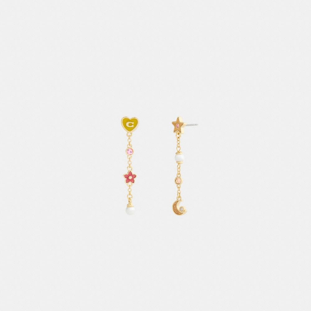 Coach Celestial Stars And Hearts Linear Earrings Gold Multi