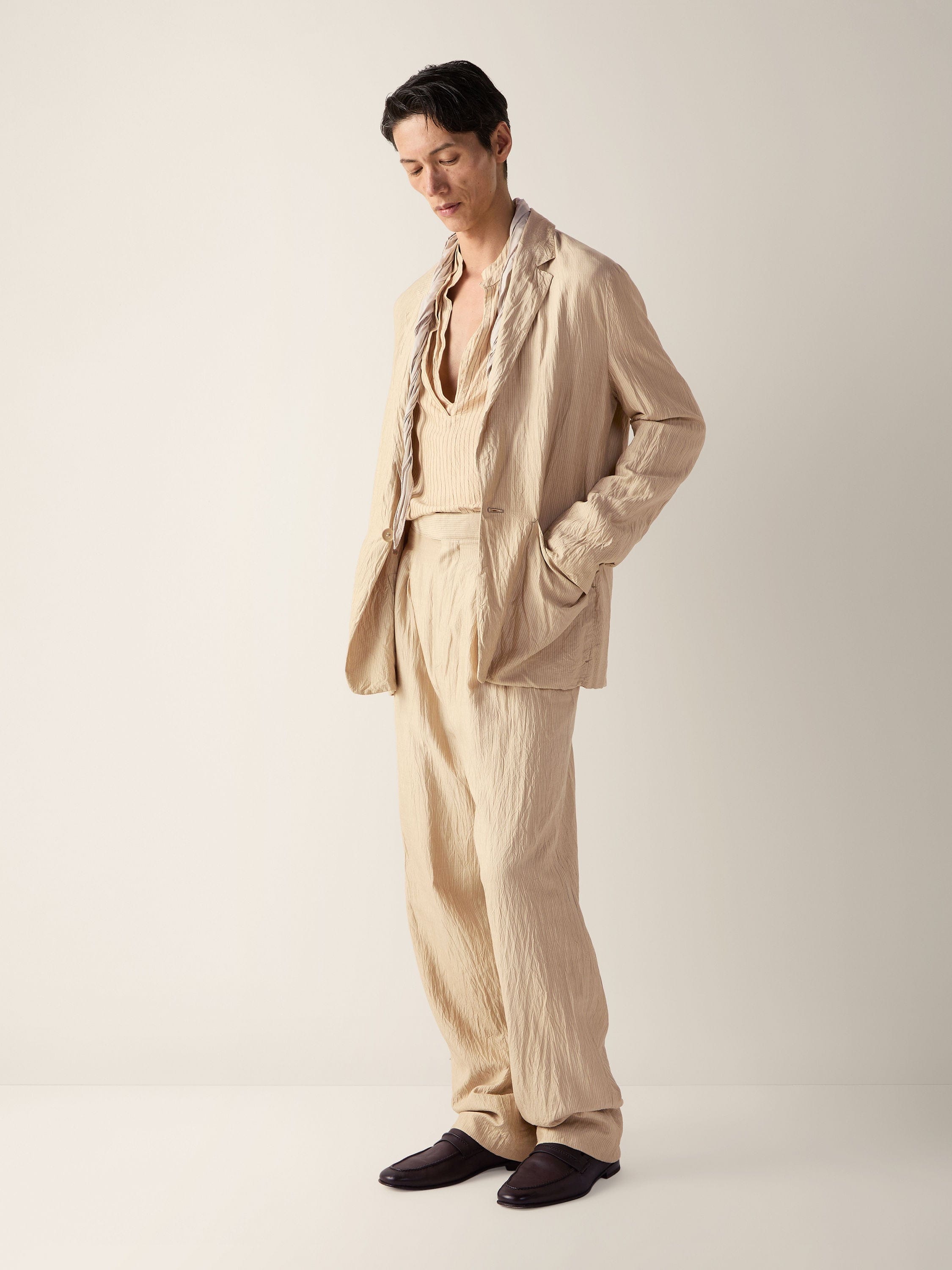 Zegna Beige And Brown Silk Pants