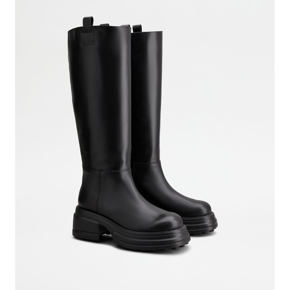 Tods Platform Boots In Leather Black Womens