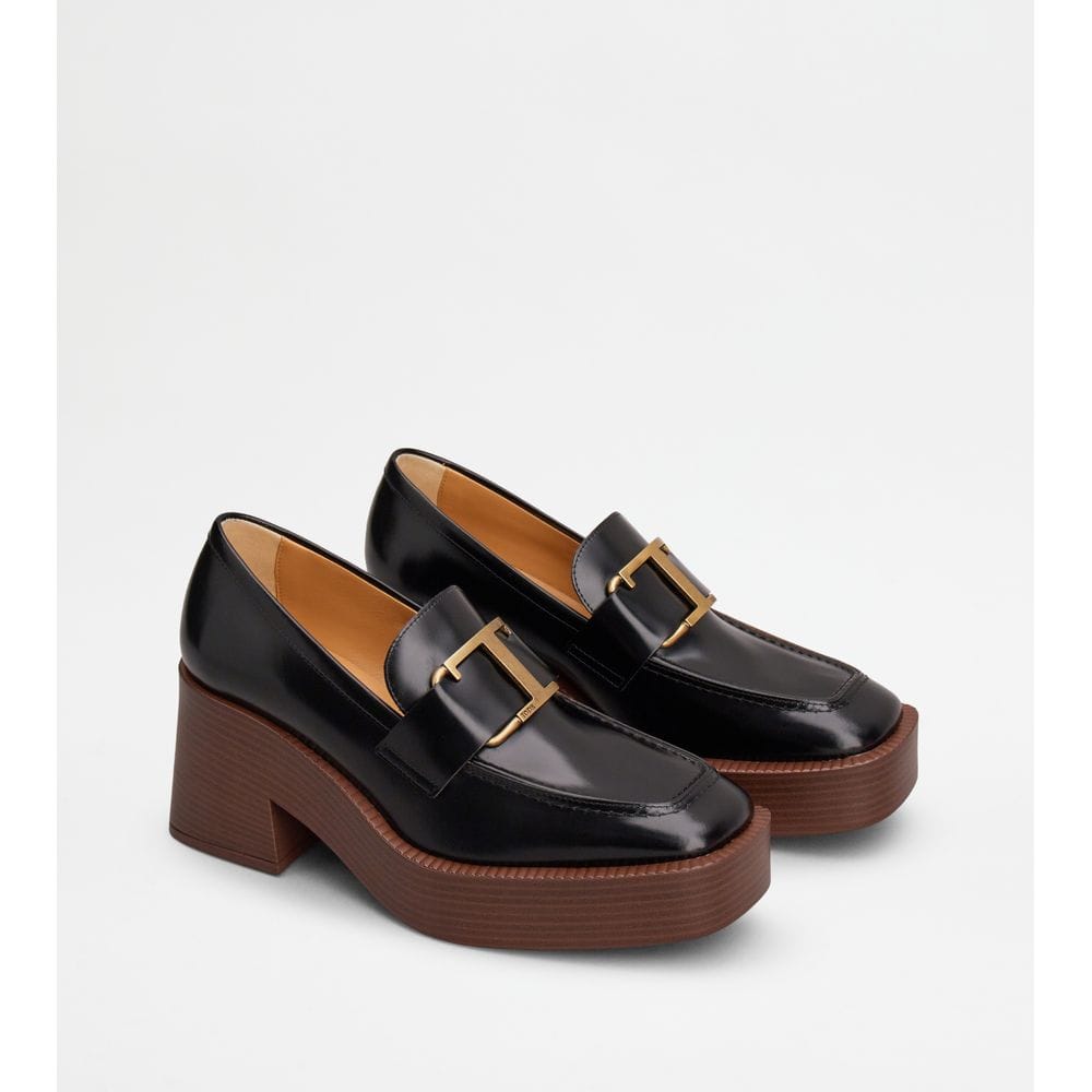 Tods Platform Loafers In Leather Black Womens