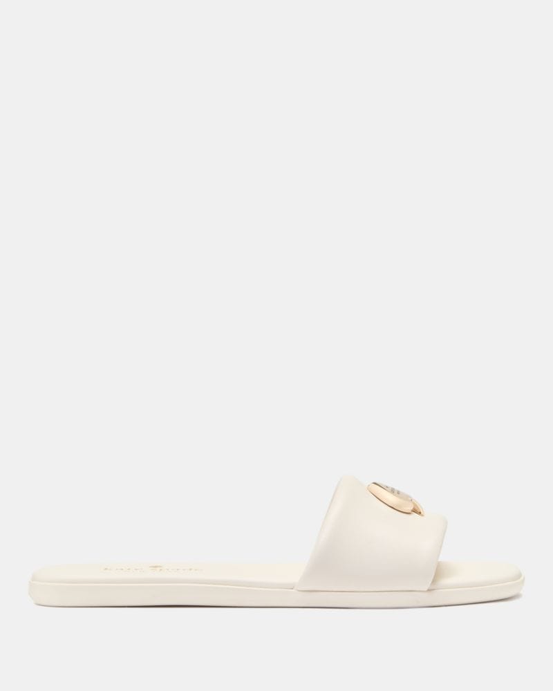 Katespade Kendall Smooth Leather Slide Sandal Cream