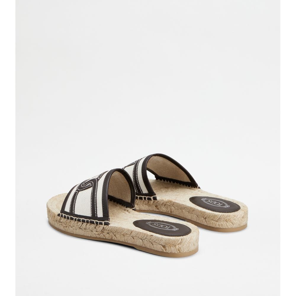Tods Kate Sandals In Canvas And Leather White Brown Womens