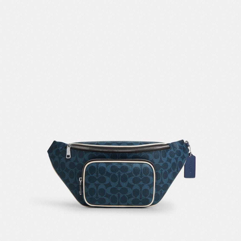 Coach Travis Belt Bag 35 In Signature Canvas Silver Ink Blue
