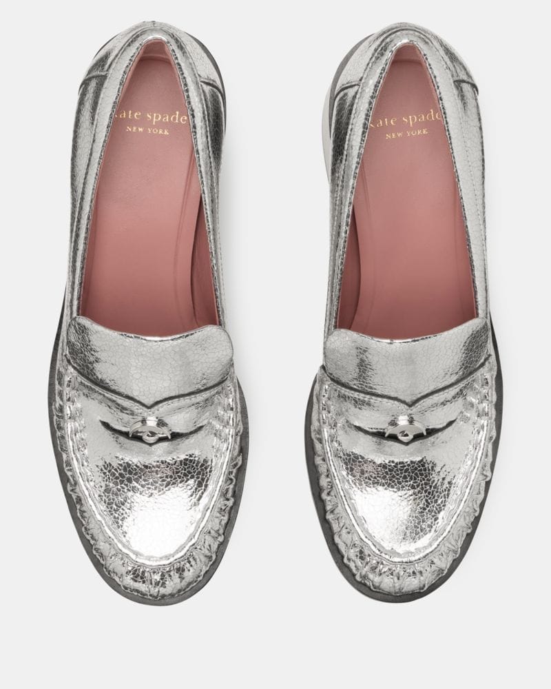 Katespade Penni Heeled Loafer Silver